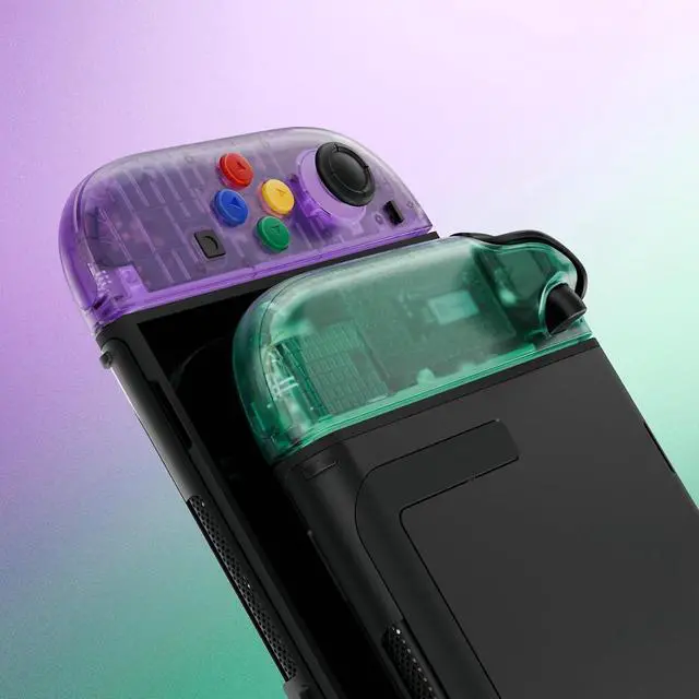 Alt view image 4 of 7 - Replacement Shell Buttons for Joycon 2, Clear Purple & Green Custom Housing Faceplate Case + Decorative Strips + ABXY Direction Key Tools for Nintendo Switch 2 Controller - Essence Version @