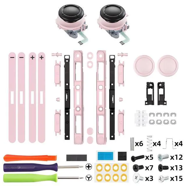 Alt view image 2 of 7 - Replacement 3D Joystick & Thumb Grips & Side Rail Shell Buttons for Nintendo Switch 2 JoyCon, Console Rail Stickers Left Right Analog Thumbsticks Caps for Switch 2 - Cherry Blossoms Pink @