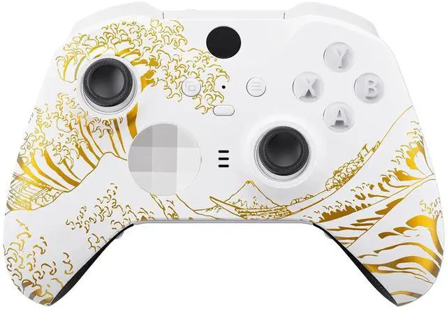 Main image of The Great GOLDEN Wave Off Kanagawa - White Faceplate Cover, Front Housing Shell Replacement Kit for Xbox One Elite Series 2, Xbox Elite 2 Core Controller Model 1797 - Accent Rings Included @