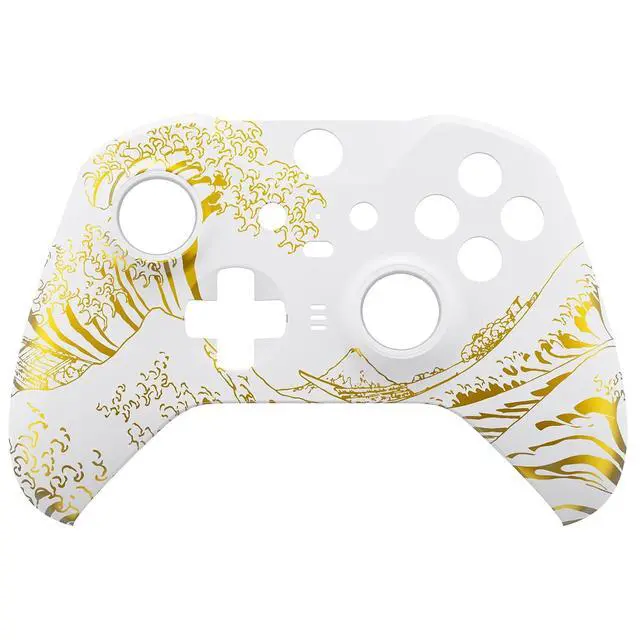Alt view image 3 of 7 - The Great GOLDEN Wave Off Kanagawa - White Faceplate Cover, Front Housing Shell Replacement Kit for Xbox One Elite Series 2, Xbox Elite 2 Core Controller Model 1797 - Accent Rings Included @