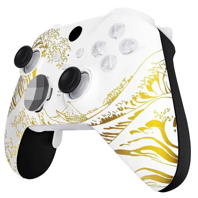 Alt view image 5 of 7 - The Great GOLDEN Wave Off Kanagawa - White Faceplate Cover, Front Housing Shell Replacement Kit for Xbox One Elite Series 2, Xbox Elite 2 Core Controller Model 1797 - Accent Rings Included @