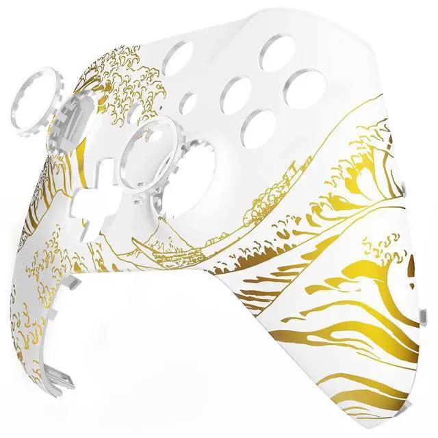 Alt view image 7 of 7 - The Great GOLDEN Wave Off Kanagawa - White Faceplate Cover, Front Housing Shell Replacement Kit for Xbox One Elite Series 2, Xbox Elite 2 Core Controller Model 1797 - Accent Rings Included @