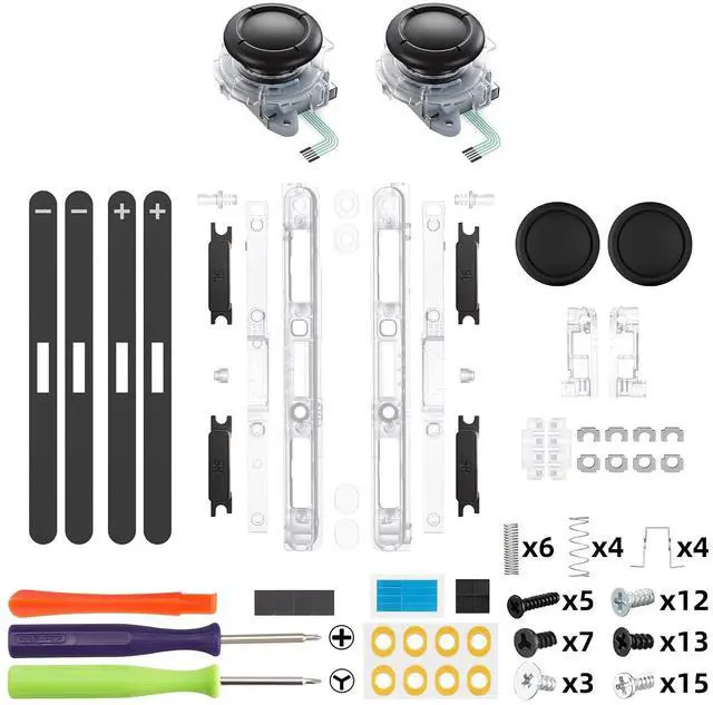 Alt view image 2 of 7 - Replacement 3D Joystick & Thumb Grips & Side Rail Shell Buttons for Nintendo Switch 2 JoyCon, Console Rail Stickers Controller Left Right Analog Stick Thumbsticks Caps for Switch 2 - Clear @