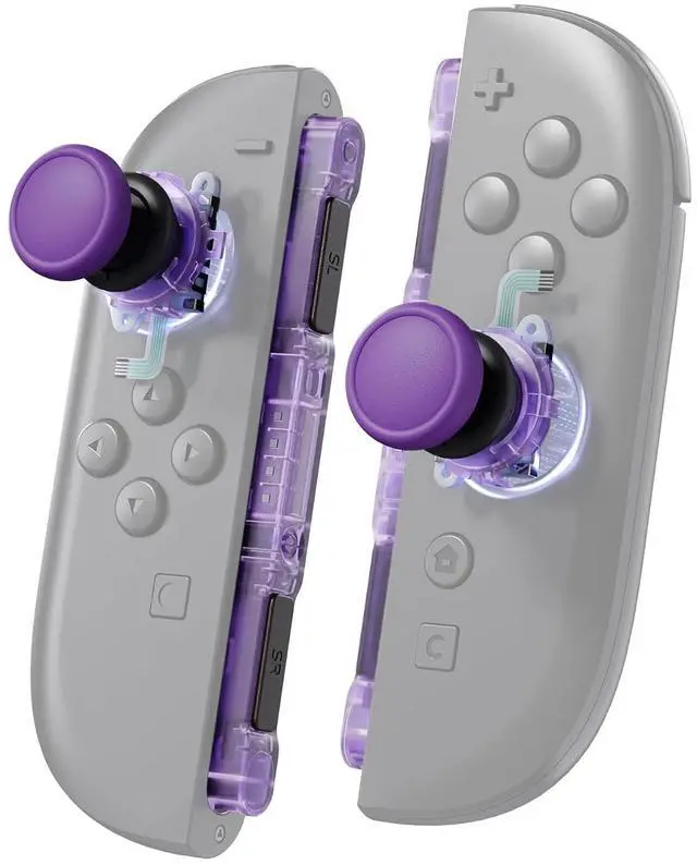 Main image of Replacement 3D Joystick & Thumb Grips & Side Rail Shell Buttons for Nintendo Switch 2 JoyCon, Console Rail Stickers Left Right Analog Thumbsticks Caps for Switch 2 - Clear Atomic Purple @