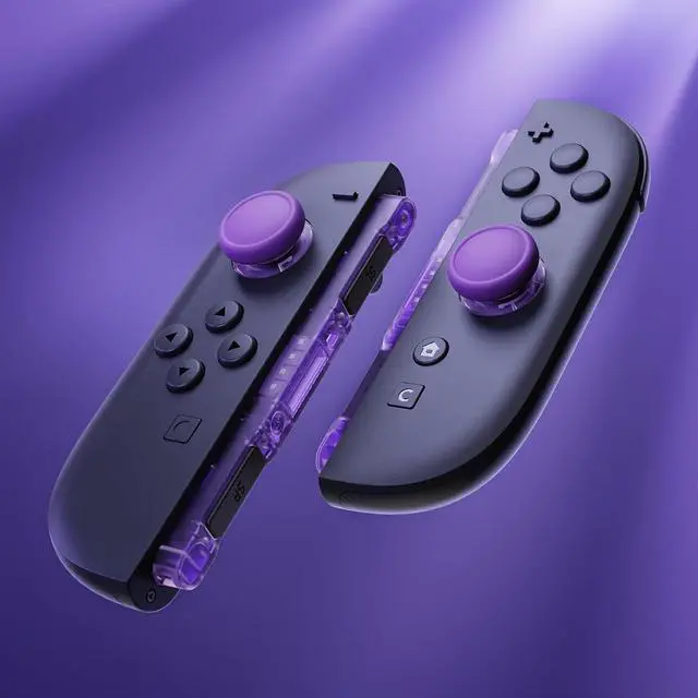 Alt view image 4 of 7 - Replacement 3D Joystick & Thumb Grips & Side Rail Shell Buttons for Nintendo Switch 2 JoyCon, Console Rail Stickers Left Right Analog Thumbsticks Caps for Switch 2 - Clear Atomic Purple @