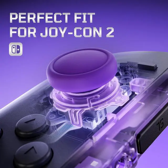 Alt view image 6 of 7 - Replacement 3D Joystick & Thumb Grips & Side Rail Shell Buttons for Nintendo Switch 2 JoyCon, Console Rail Stickers Left Right Analog Thumbsticks Caps for Switch 2 - Clear Atomic Purple @