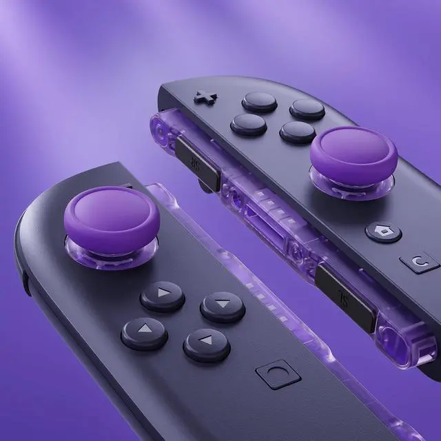 Alt view image 5 of 7 - Replacement 3D Joystick & Thumb Grips & Side Rail Shell Buttons for Nintendo Switch 2 JoyCon, Console Rail Stickers Left Right Analog Thumbsticks Caps for Switch 2 - Clear Atomic Purple @