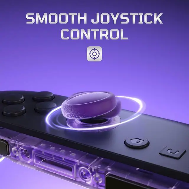 Alt view image 7 of 7 - Replacement 3D Joystick & Thumb Grips & Side Rail Shell Buttons for Nintendo Switch 2 JoyCon, Console Rail Stickers Left Right Analog Thumbsticks Caps for Switch 2 - Clear Atomic Purple @