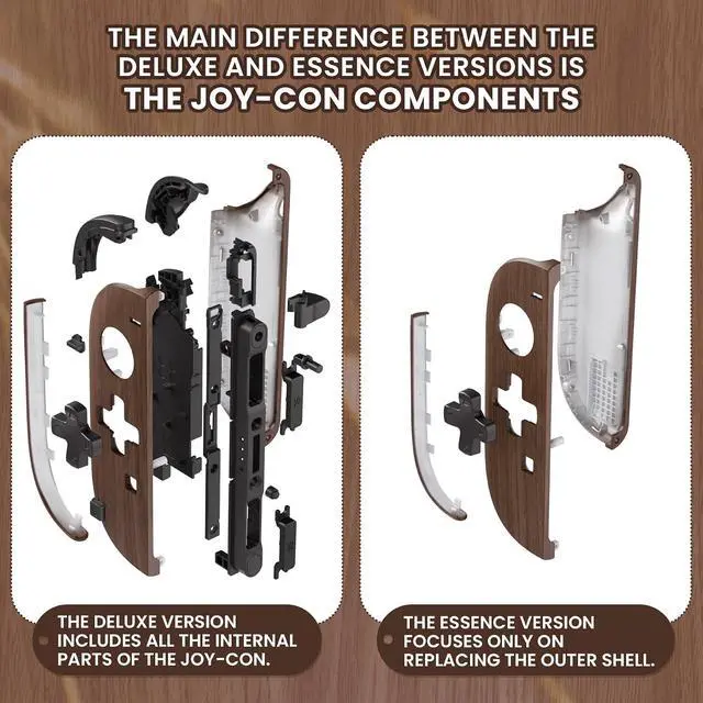 Alt view image 5 of 7 - Replacement Shell (D-Pad Version) with Buttons for Joycon 2, Custom Housing Faceplate Case + Decorative Strips + ABXY Dpad for Nintendo Switch 2 Controller - Essence Version - Wood Grain @