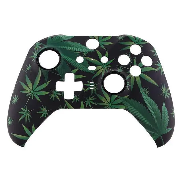 Alt view image 3 of 7 - Green Weeds Patterned Faceplate Cover, Soft Touch Front Housing Shell Case Replacement Kit for Xbox One Elite Series 2, Xbox Elite 2 Core Controller Model 1797 - Accent Rings Included @