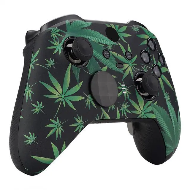 Alt view image 6 of 7 - Green Weeds Patterned Faceplate Cover, Soft Touch Front Housing Shell Case Replacement Kit for Xbox One Elite Series 2, Xbox Elite 2 Core Controller Model 1797 - Accent Rings Included @