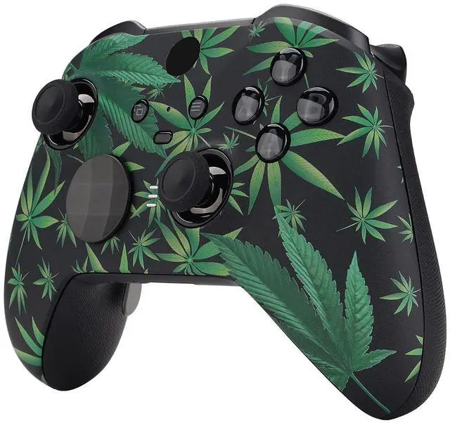 Alt view image 5 of 7 - Green Weeds Patterned Faceplate Cover, Soft Touch Front Housing Shell Case Replacement Kit for Xbox One Elite Series 2, Xbox Elite 2 Core Controller Model 1797 - Accent Rings Included @