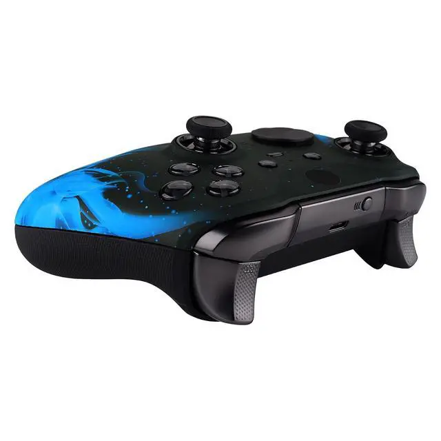 Alt view image 7 of 7 - Blue Flame Patterned Faceplate Cover, Soft Touch Front Housing Shell Case Replacement Kit for Xbox One Elite Series 2, Xbox Elite 2 Core Controller Model 1797 - Accent Rings Included @