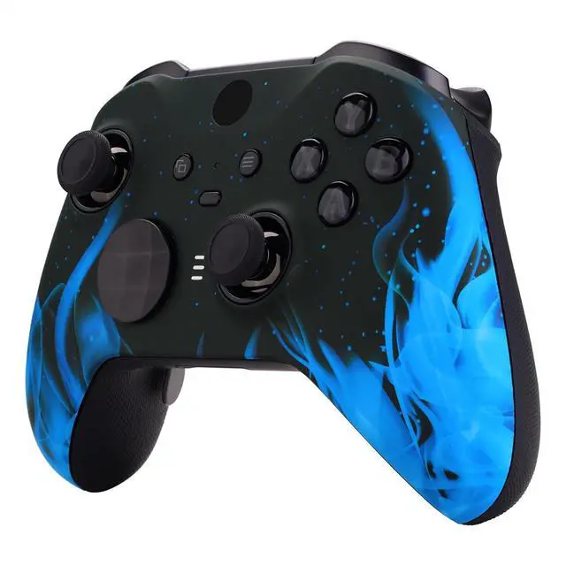Alt view image 5 of 7 - Blue Flame Patterned Faceplate Cover, Soft Touch Front Housing Shell Case Replacement Kit for Xbox One Elite Series 2, Xbox Elite 2 Core Controller Model 1797 - Accent Rings Included @