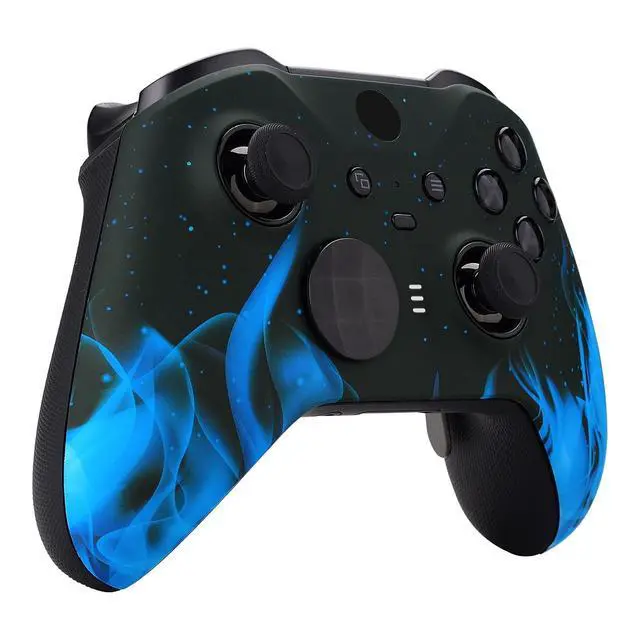 Alt view image 6 of 7 - Blue Flame Patterned Faceplate Cover, Soft Touch Front Housing Shell Case Replacement Kit for Xbox One Elite Series 2, Xbox Elite 2 Core Controller Model 1797 - Accent Rings Included @