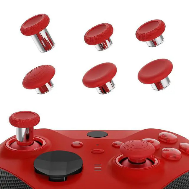 Alt view image 2 of 7 - 6 in 1 Metal Replacement Thumbsticks for Xbox Elite Series 2 Controller, Passion Red & Metallic Silver Swappable Magnetic Analog Stick Joystick Caps for Xbox Elite 2 Controller -Model 1797 @