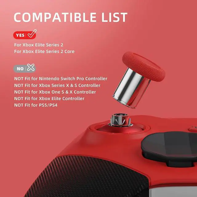 Alt view image 3 of 7 - 6 in 1 Metal Replacement Thumbsticks for Xbox Elite Series 2 Controller, Passion Red & Metallic Silver Swappable Magnetic Analog Stick Joystick Caps for Xbox Elite 2 Controller -Model 1797 @