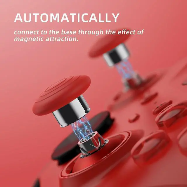 Alt view image 4 of 7 - 6 in 1 Metal Replacement Thumbsticks for Xbox Elite Series 2 Controller, Passion Red & Metallic Silver Swappable Magnetic Analog Stick Joystick Caps for Xbox Elite 2 Controller -Model 1797 @