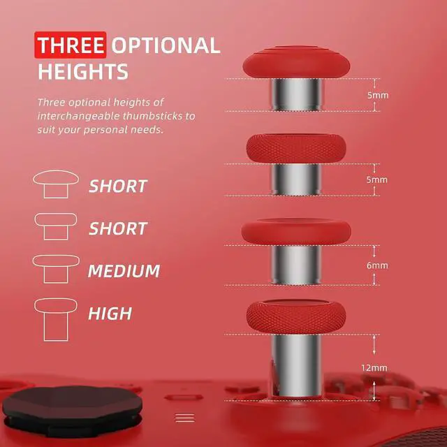 Alt view image 5 of 7 - 6 in 1 Metal Replacement Thumbsticks for Xbox Elite Series 2 Controller, Passion Red & Metallic Silver Swappable Magnetic Analog Stick Joystick Caps for Xbox Elite 2 Controller -Model 1797 @