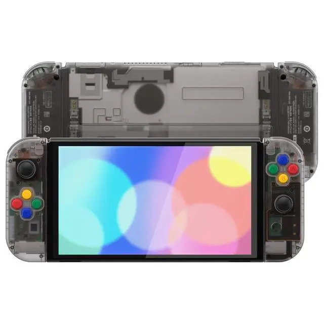 Alt view image 6 of 7 - DIY Full Set Shell for Nintendo Switch OLED, Replacement Console Back Plate & Kickstand, Custom NS Handheld Controller Housing with Full Set Buttons for Nintendo Switch OLED - Clear Black @