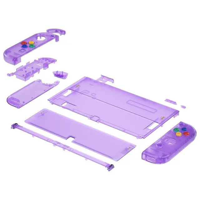 Alt view image 4 of 7 - DIY Full Set Shell for Nintendo Switch OLED, Replacement Console Back Plate & Kickstand, Custom NS Controller Housing with Full Set Buttons for Nintendo Switch OLED - Clear Atomic Purple @