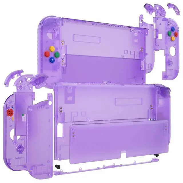 Alt view image 5 of 7 - DIY Full Set Shell for Nintendo Switch OLED, Replacement Console Back Plate & Kickstand, Custom NS Controller Housing with Full Set Buttons for Nintendo Switch OLED - Clear Atomic Purple @