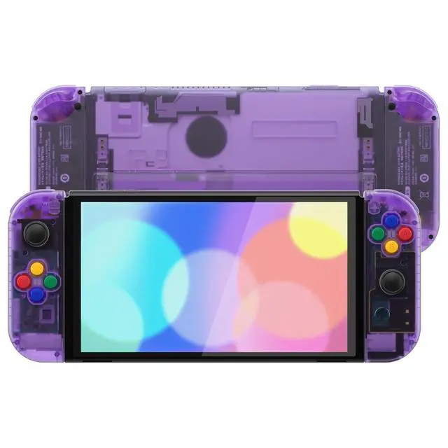 Alt view image 6 of 7 - DIY Full Set Shell for Nintendo Switch OLED, Replacement Console Back Plate & Kickstand, Custom NS Controller Housing with Full Set Buttons for Nintendo Switch OLED - Clear Atomic Purple @