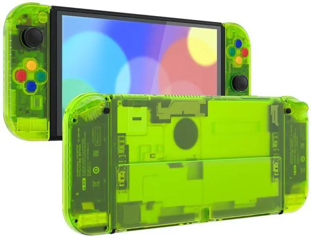 Main image of DIY Full Set Shell for Nintendo Switch OLED, Replacement Console Back Plate & Kickstand, Custom NS Controller Housing with Full Set Buttons for Nintendo Switch OLED - Clear Lime Green @