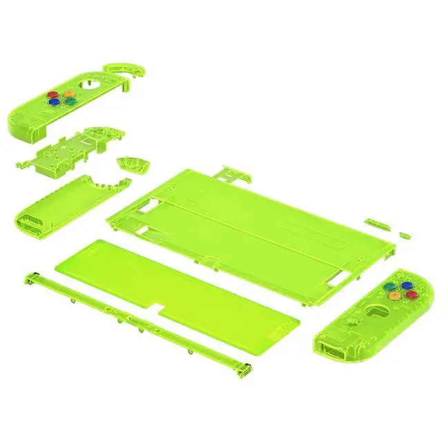 Alt view image 4 of 7 - DIY Full Set Shell for Nintendo Switch OLED, Replacement Console Back Plate & Kickstand, Custom NS Controller Housing with Full Set Buttons for Nintendo Switch OLED - Clear Lime Green @