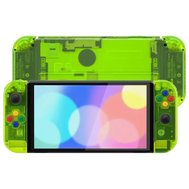 Alt view image 6 of 7 - DIY Full Set Shell for Nintendo Switch OLED, Replacement Console Back Plate & Kickstand, Custom NS Controller Housing with Full Set Buttons for Nintendo Switch OLED - Clear Lime Green @