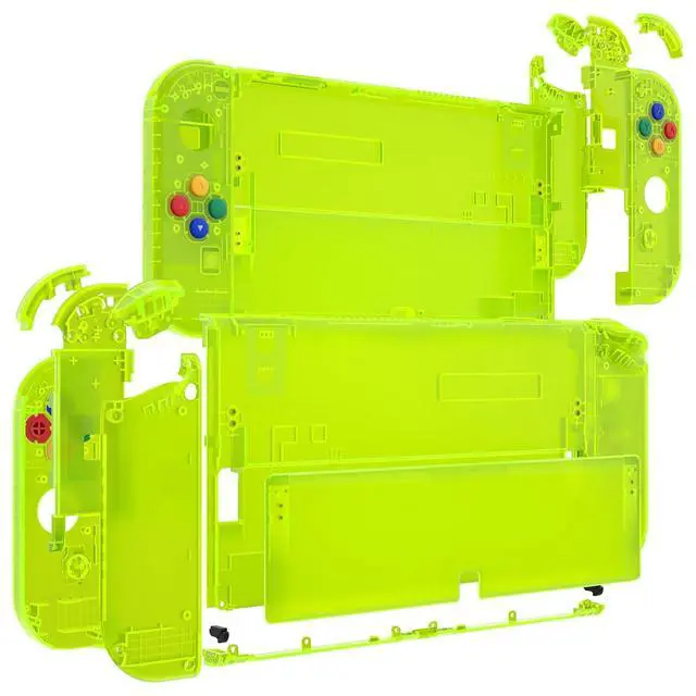 Alt view image 5 of 7 - DIY Full Set Shell for Nintendo Switch OLED, Replacement Console Back Plate & Kickstand, Custom NS Controller Housing with Full Set Buttons for Nintendo Switch OLED - Clear Lime Green @