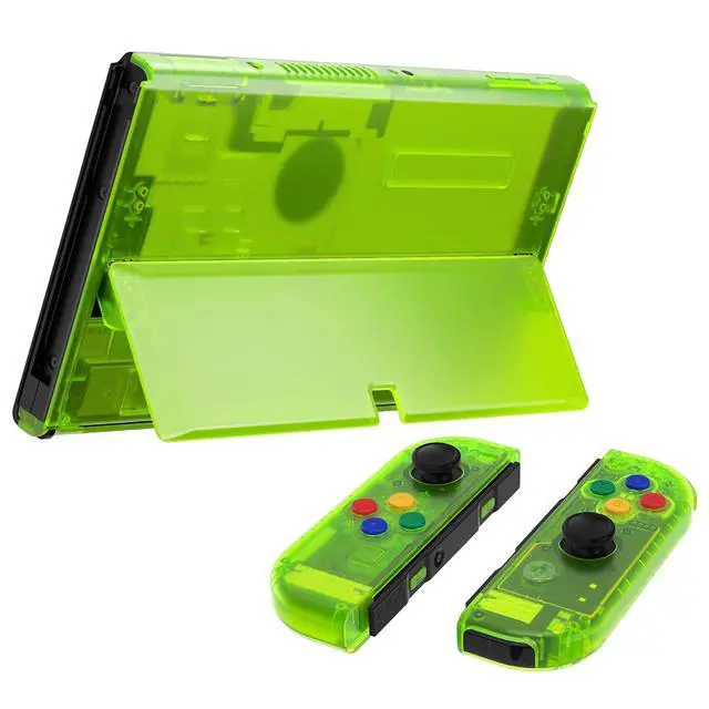 Alt view image 7 of 7 - DIY Full Set Shell for Nintendo Switch OLED, Replacement Console Back Plate & Kickstand, Custom NS Controller Housing with Full Set Buttons for Nintendo Switch OLED - Clear Lime Green @
