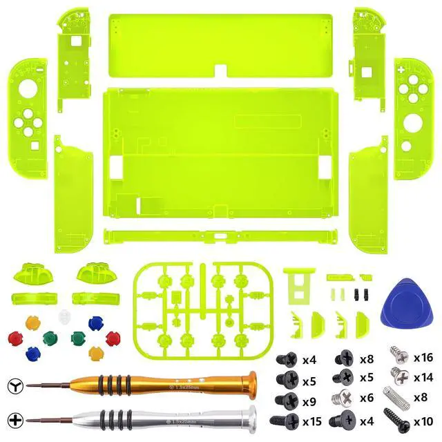 Alt view image 3 of 7 - DIY Full Set Shell for Nintendo Switch OLED, Replacement Console Back Plate & Kickstand, Custom NS Controller Housing with Full Set Buttons for Nintendo Switch OLED - Clear Lime Green @