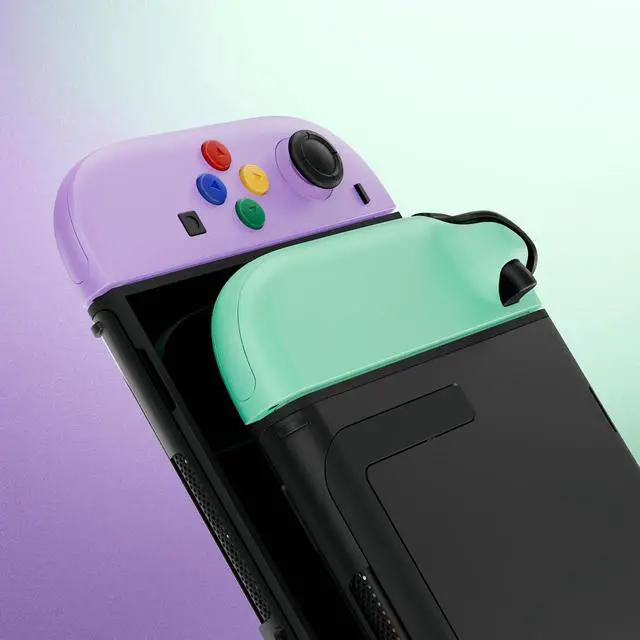 Alt view image 4 of 7 - Replacement Shell Buttons for Joycon 2, Custom Housing Faceplate Case + Decorative Strips + ABXY Direction Keys Tools for Nintendo Switch 2 Controller - Purple & Green - Essence Version @