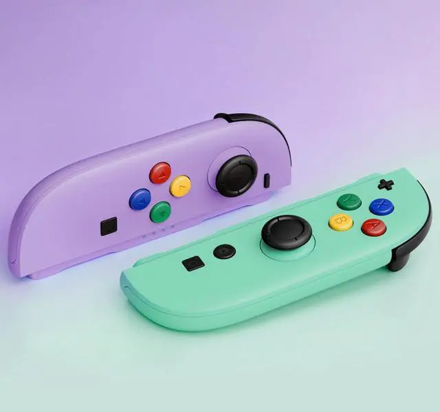 Alt view image 5 of 7 - Replacement Shell Buttons for Joycon 2, Custom Housing Faceplate Case + Decorative Strips + ABXY Direction Keys Tools for Nintendo Switch 2 Controller - Purple & Green - Essence Version @