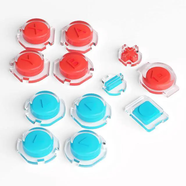 Main image of Replacement Two-Tone Jelly Buttons for JoyCon, Blue Red & Clear w/Symbols Custom Controller ABXY Direction Home Capture + - Keys, DIY Action Face Buttons for Nintendo Switch & Switch OLED @