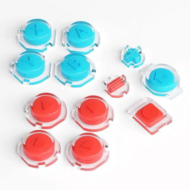 Main image of Replacement Two-Tone Jelly Buttons for JoyCon, Red Blue & Clear w/Symbols Custom Controller ABXY Direction Home Capture + - Keys, DIY Action Face Buttons for Nintendo Switch & Switch OLED @