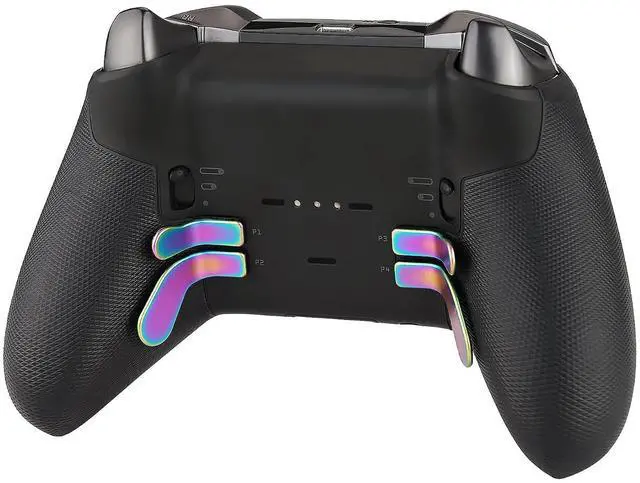 Alt view image 3 of 7 - 4 pcs Metalic Rainbow Aura Blue & Purple Stainless Steel Paddles, Replacement Interchangeable Hair Trigger Locks for Xbox One Elite, Xbox Elite Series 2 & Elite 2 Core Controller @