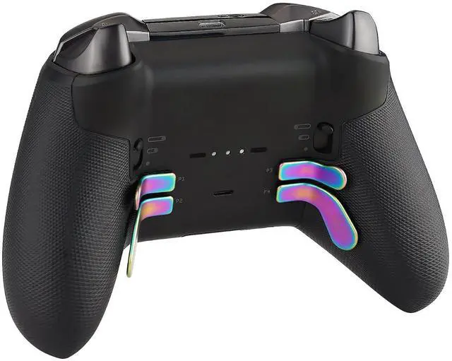 Alt view image 5 of 7 - 4 pcs Metalic Rainbow Aura Blue & Purple Stainless Steel Paddles, Replacement Interchangeable Hair Trigger Locks for Xbox One Elite, Xbox Elite Series 2 & Elite 2 Core Controller @