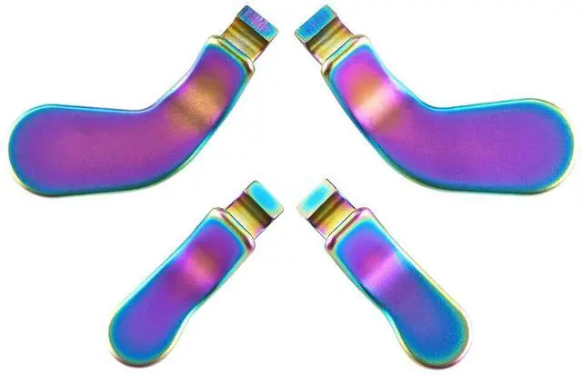 Alt view image 6 of 7 - 4 pcs Metalic Rainbow Aura Blue & Purple Stainless Steel Paddles, Replacement Interchangeable Hair Trigger Locks for Xbox One Elite, Xbox Elite Series 2 & Elite 2 Core Controller @
