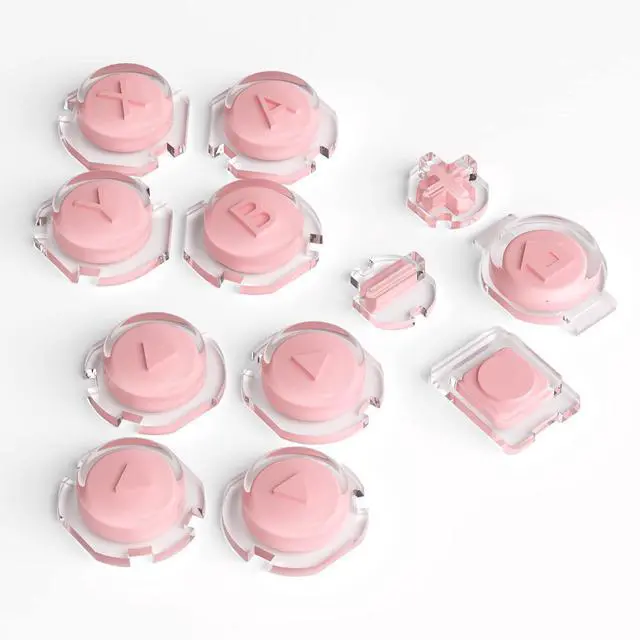 Main image of Replacement Two-Tone Jelly Buttons for JoyCon, Pale Red & Clear w/Symbols Custom Controller ABXY Direction Home Capture + - Keys, DIY Action Face Buttons for Nintendo Switch & Switch OLED @