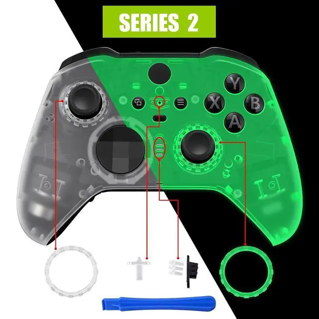 Alt view image 4 of 7 - Replacement Faceplate Cover for Xbox One Elite Controller Series 2, Glow in Dark - Green Custom DIY Front Housing Shell Case & Accent Rings for Xbox Elite Series 2 Core - Model 1797 @