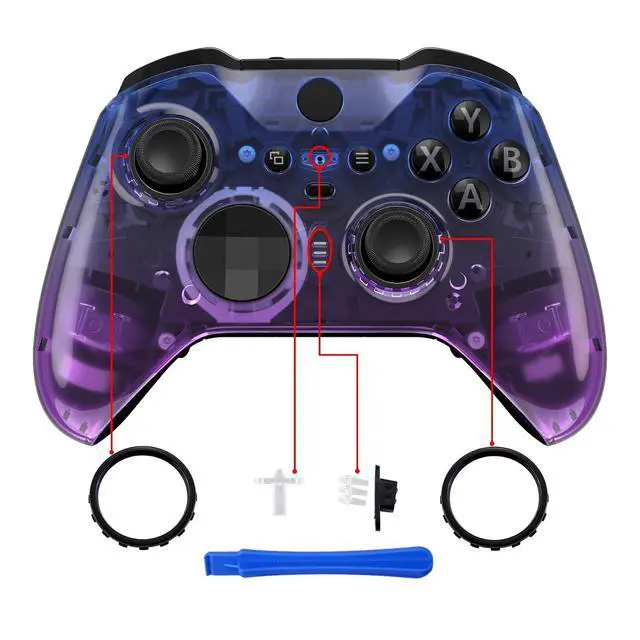 Alt view image 4 of 7 - Gradient Translucent Bluebell Front Housing Shell Case Replacement Kit for Xbox Elite Series 2 Core Wireless Controller - Controller NOT Included @