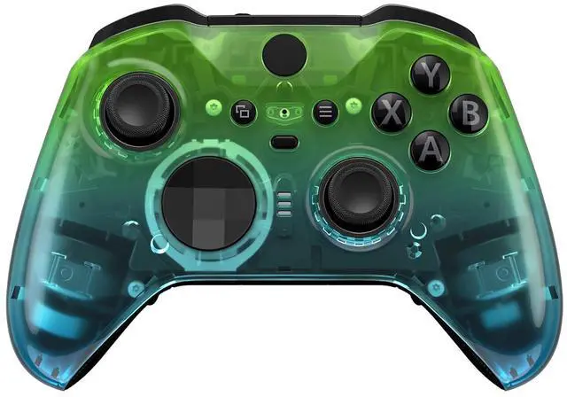 Main image of Gradient Translucent Green Blue Front Housing Shell Case Replacement Kit for Xbox One Elite Series 2, Xbox Elite 2 Core Controller Model 1797 - Thumbstick Accent Rings Included @