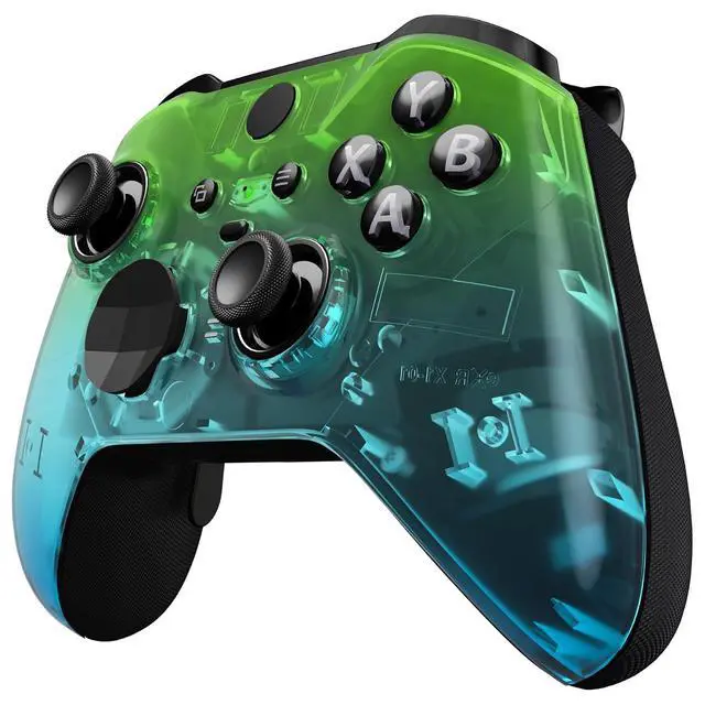 Alt view image 5 of 7 - Gradient Translucent Green Blue Front Housing Shell Case Replacement Kit for Xbox One Elite Series 2, Xbox Elite 2 Core Controller Model 1797 - Thumbstick Accent Rings Included @