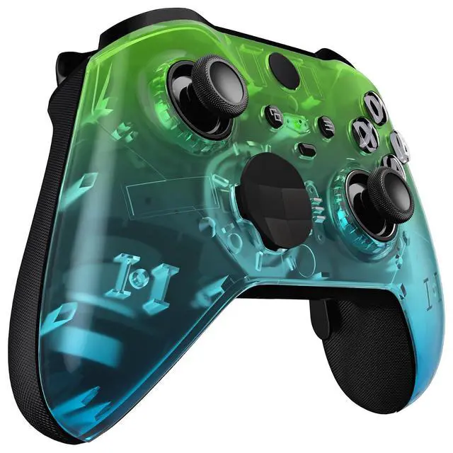 Alt view image 7 of 7 - Gradient Translucent Green Blue Front Housing Shell Case Replacement Kit for Xbox One Elite Series 2, Xbox Elite 2 Core Controller Model 1797 - Thumbstick Accent Rings Included @