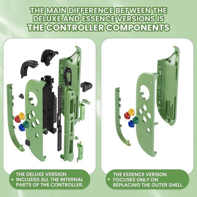 Alt view image 5 of 7 - Replacement Shell Buttons for Joycon 2, Custom Housing Faceplate Case + Decorative Strips + ABXY Direction Keys + Tools for Nintendo Switch 2 Controller - Essence Version - Matcha Green @