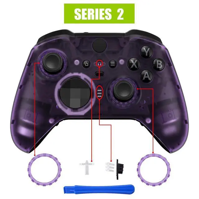Alt view image 4 of 7 - Clear Atomic Purple Replacement Faceplate Cover for Xbox One Elite Controller Series 2 (Model 1797), Custom Front Housing Shell Case & Accent Rings for Xbox Elite Series 2 Core Controller @
