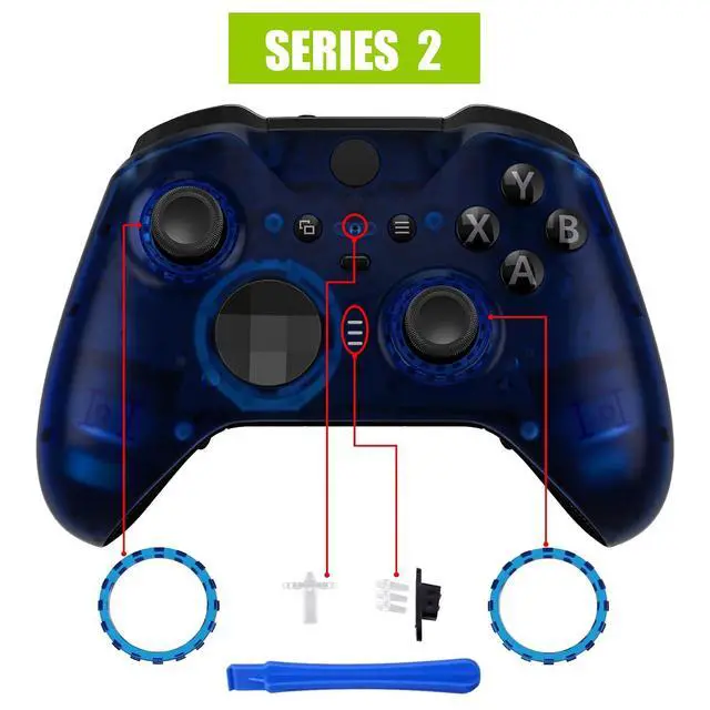 Alt view image 4 of 7 - Clear Blue Replacement Faceplate Cover for Xbox One Elite Controller Series 2 (Model 1797), Custom DIY Front Housing Shell Case & Accent Rings for Xbox Elite Series 2 Core Controller @