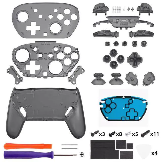Alt view image 3 of 7 - DIY Replacement Full Set Shell Buttons for Nintendo Switch 2 Pro Controller, Custom Faceplate Rear Bottom Cover with Thumbsticks ABXY Dpad ZLZR Buttons for Switch 2 Pro - Clear Slate Black @